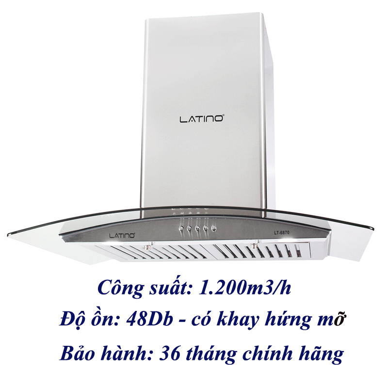Máy hút mùi kính cong Latino LT-6870- Bảo hành chính hãng 36 tháng