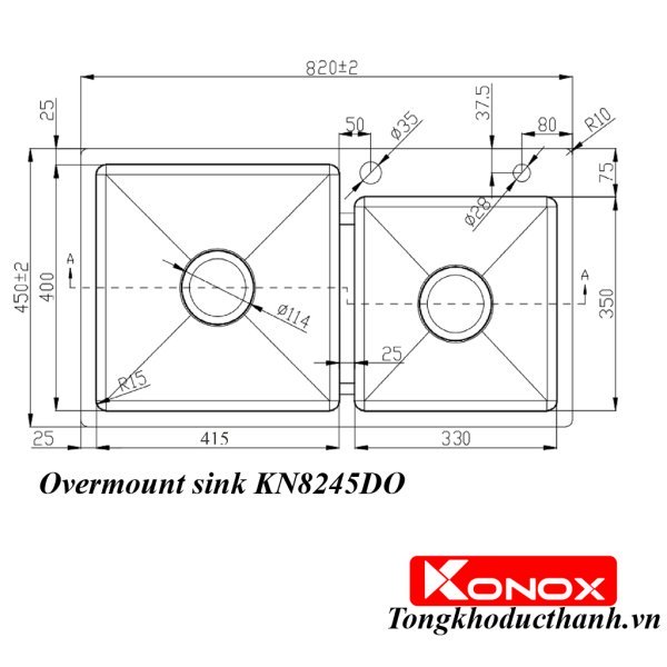 Chậu rửa bát KONOX Overmount sink KN8245DO