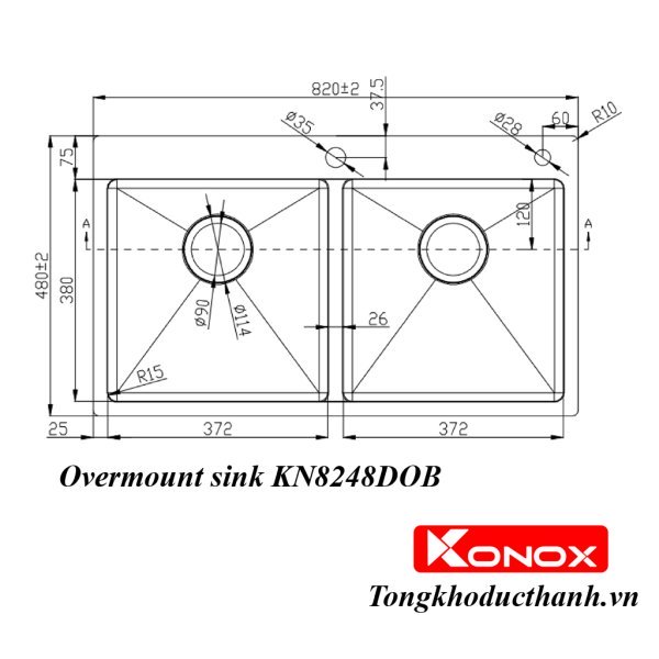 Chậu rửa bát KONOX Overmount sink KN8248DOB