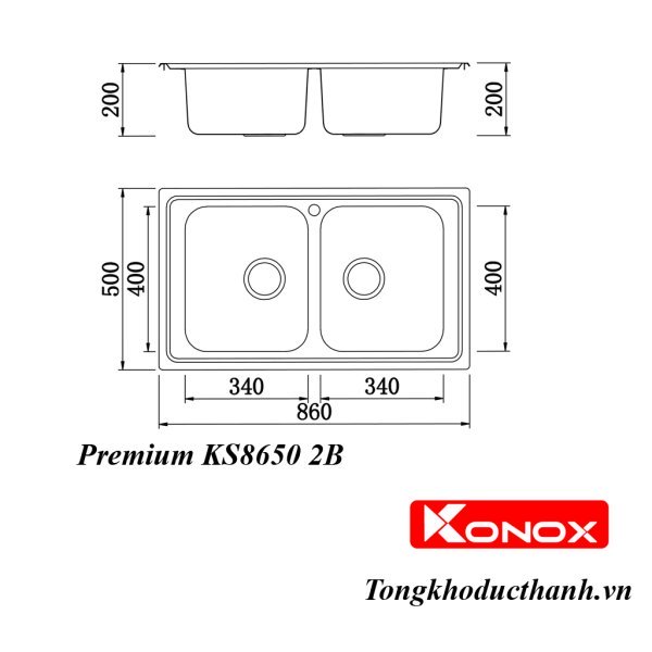 Chậu rửa bát KONOX Premium KS8650 2B