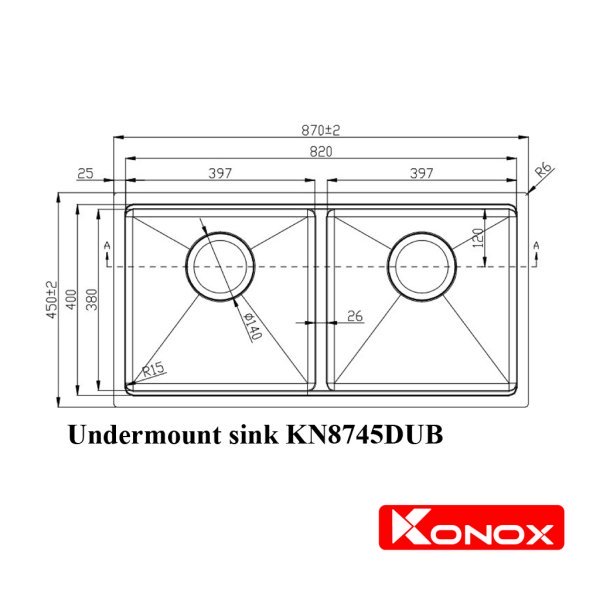 Chậu rửa Konox Undermount sink KN8745DUB
