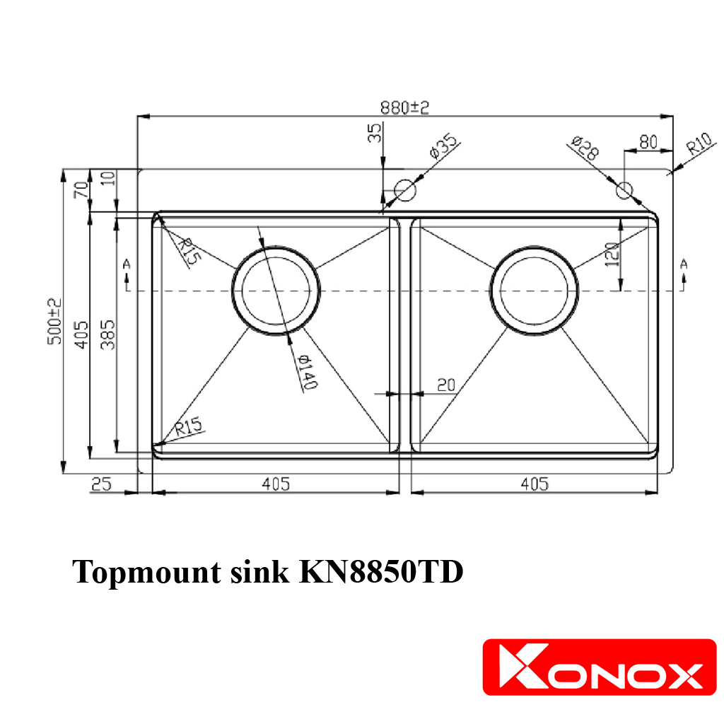 Chậu rửa Konox Topmount sink KN8850TD
