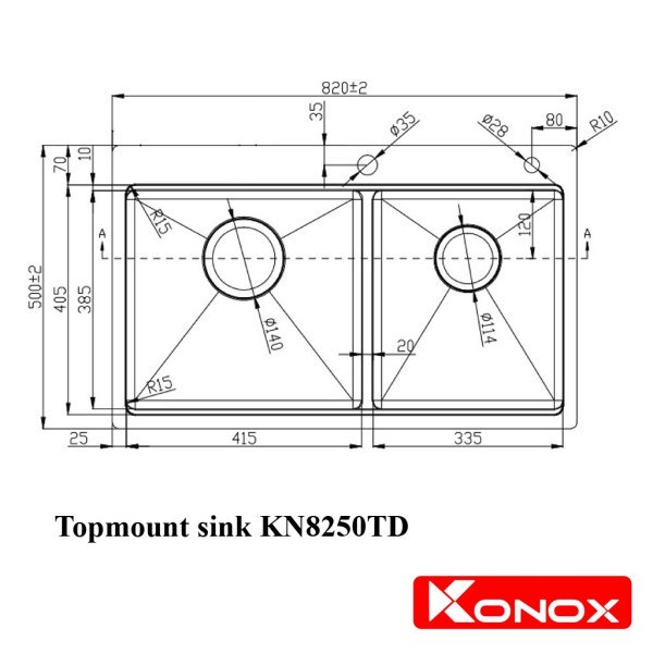 Chậu rửa Konox Topmount sink KN8250TD