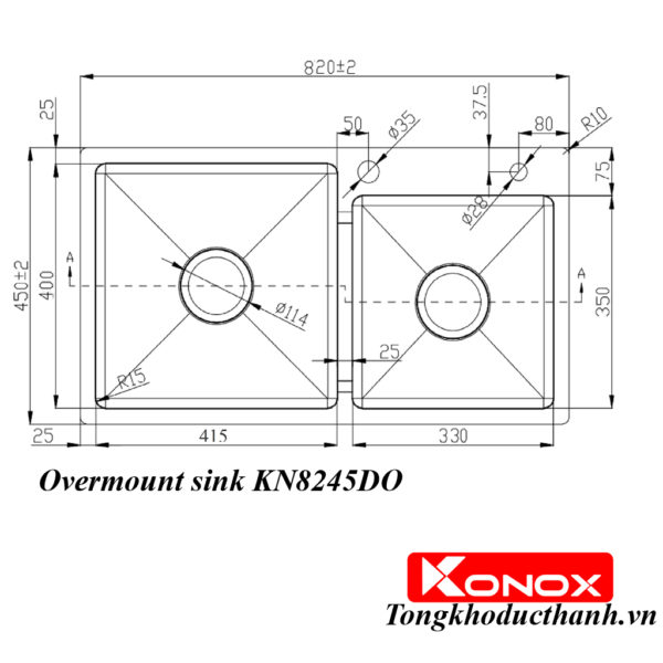 Chậu rửa bát KONOX Overmount sink KN8245DO