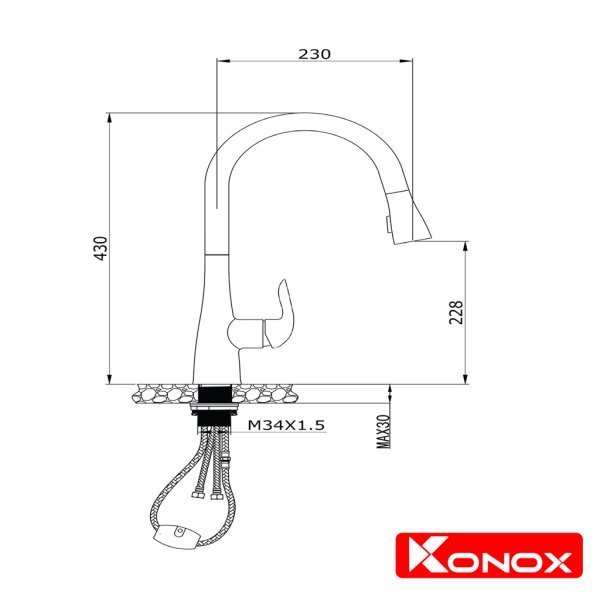 VÒI RỬA BÁT konox RÚT DÂY KN1226BG