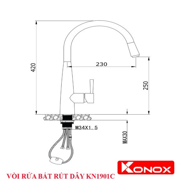 VÒI RỬA BÁT RÚT DÂY KN1901C