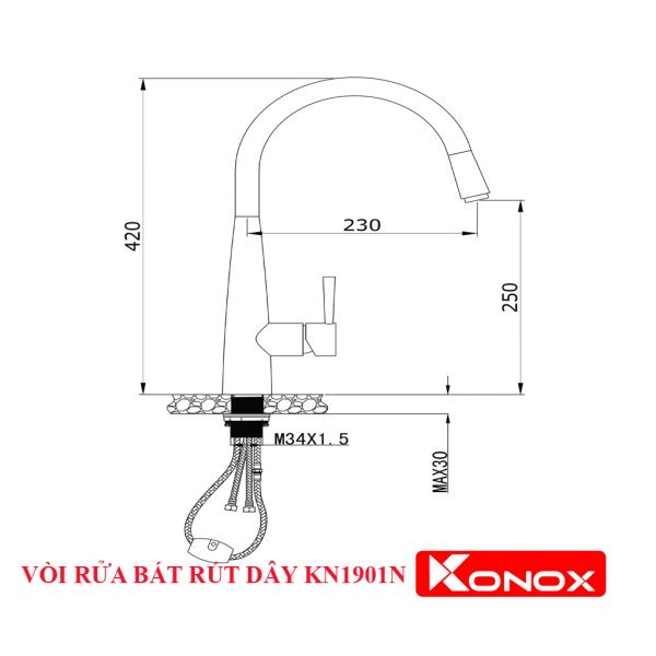 VÒI RỬA BÁT konox RÚT DÂY KN1905