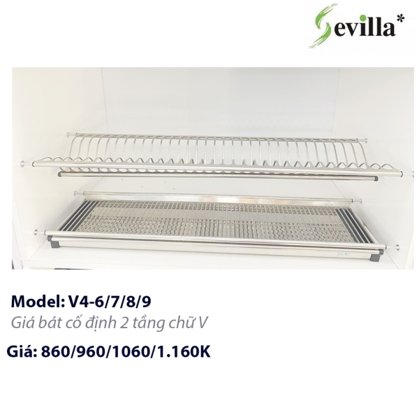 Giá bát đĩa cố định inox 304 chữ V Sevilla SV-V4-6/7/8/9