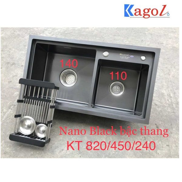 Chậu rửa nano đen Kagol KND8245BT lệch