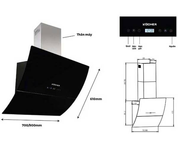 MÁY HÚT MÙI kính vát kocher K-2080E ( 70/90cm)