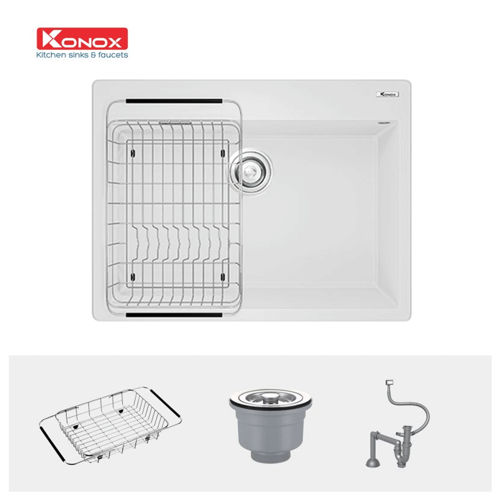 Chậu rửa bát đá Granite Konox Sink Ruvita 680 – White Silver (KT 68*50cm) - Italy