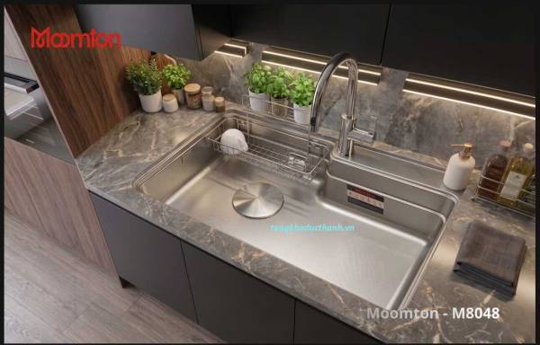 Chậu rửa bát Moomton M8048 inox SUS304 vân sần chống xước
