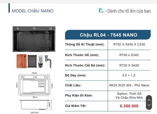 Combo Chậu rửa 1 hố Roslerer RL04-7545 nano, Vòi rút Roslerer 3 chế độ