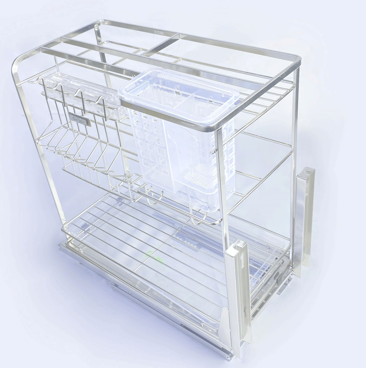 Bộ Combo phụ kiện tủ bếp ( Giá bát nâng hạ, giá dao thớt, giá xoong nồi, thùng gạo, thùng rác)