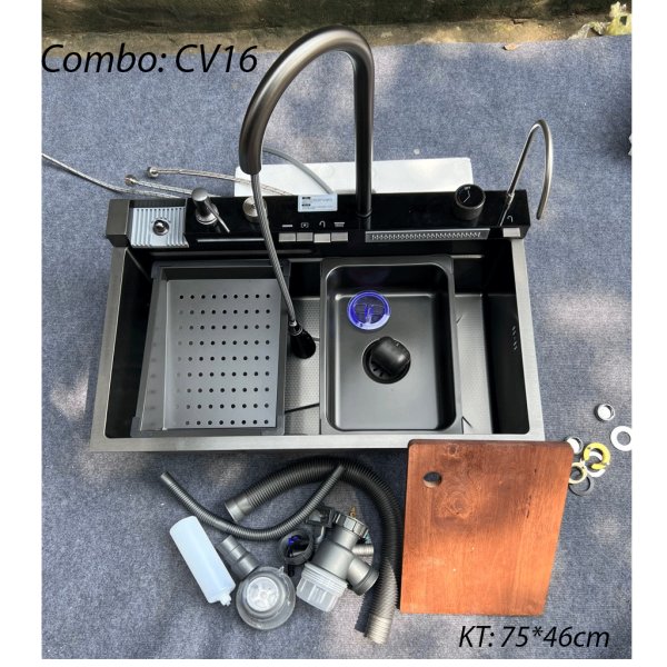 Combo Chậu rửa, vòi thác 5 nút