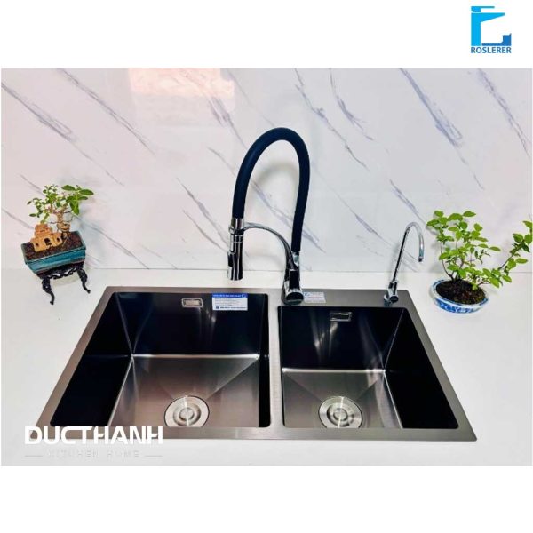 Bộ Combo Chậu Roslerer RL04-8245 nano lệch và Vòi Roslerer RL909 Black