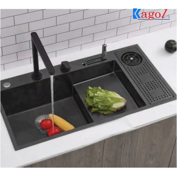 Chậu rửa bát đơn có bàn chờ Kagol K8846 RCD- kèm máy rửa cốc (88 x 46cm)