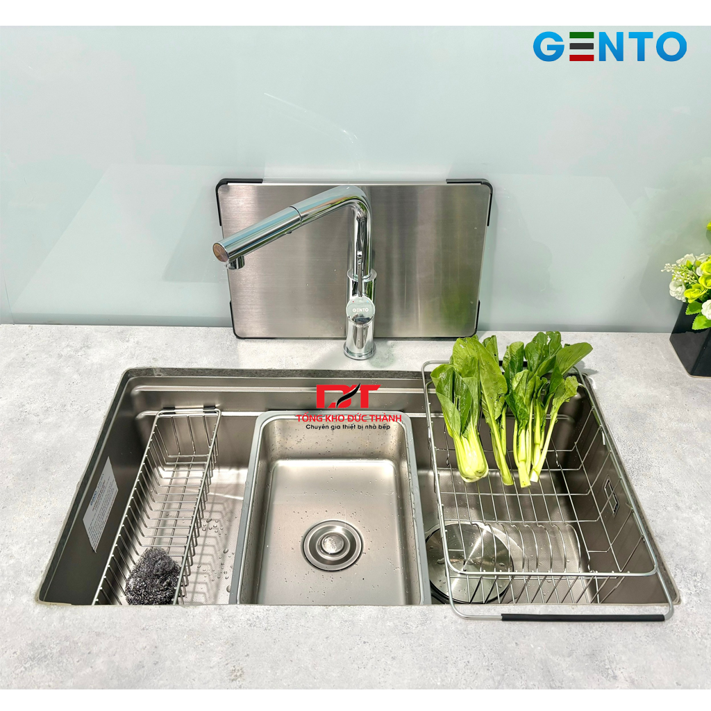 Bộ Combo Chậu rửa bát đơn âm Gento GT04-7645 - chống xước, chống bám bẩn và Vòi rút