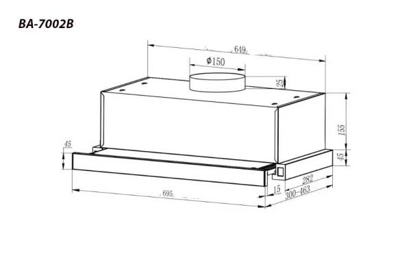 Hút mùi âm tủ Blanc BA-7002B công suất 1000m3/h
