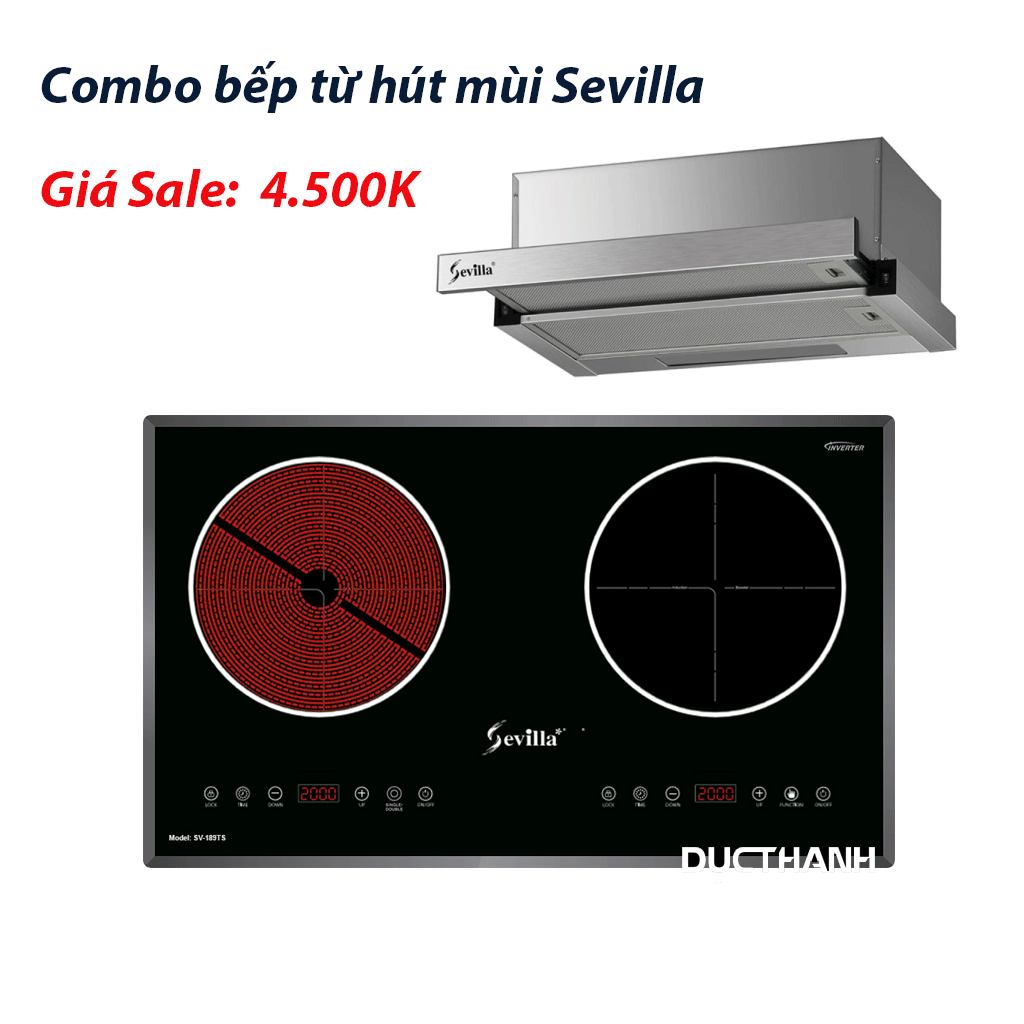 Combo bếp điện từ, máy hút mùi Sevilla