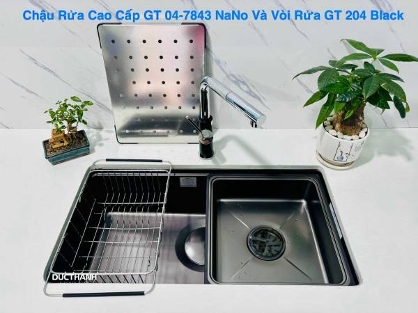 Bộ Combo Chậu rửa bát đơn âm Gento GT04-7843 Nano - chống xước, chống bám bẩn và Vòi rút