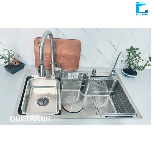 Combo bộ Chậu rửa bát Gento GT04-8048 inox 304 và Vòi rửa bát dây rút
