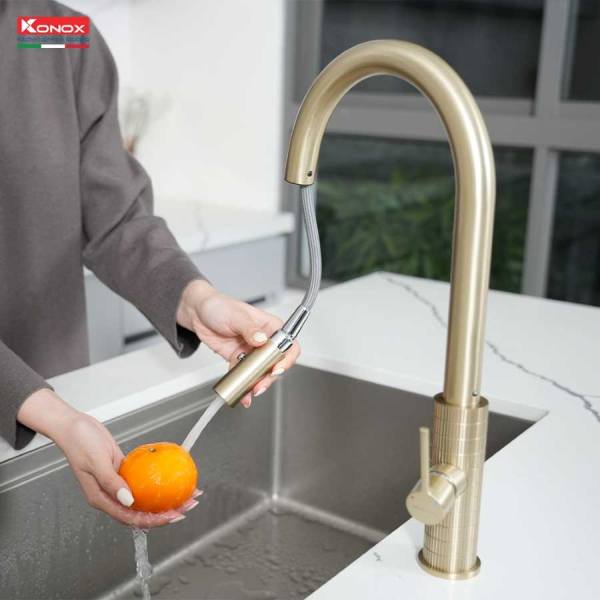 Vòi rửa bát Knox dây rút Venice Gold
