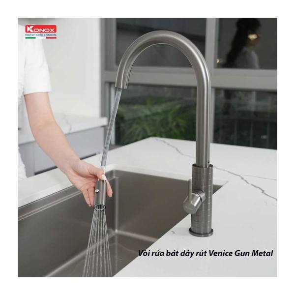 Vòi rửa bát konox dây rút Venice Gun Metal
