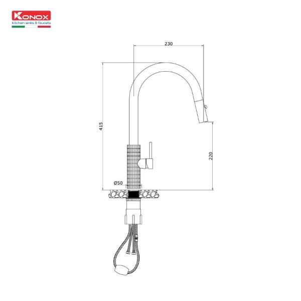 Vòi rửa bát konox dây rút Venice Gun Metal
