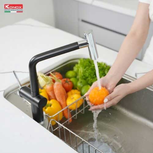 Vòi rửa bát Konox dây rút Volta Black