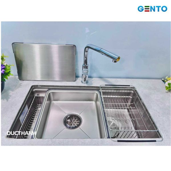 Bộ Combo Chậu rửa bát 1 hố Inox chống xước GT04-7645 New và vòi rửa bát