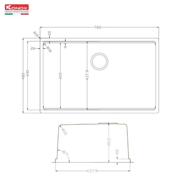 Chậu rửa bát chống xước Konox phong cách Nhật TARI 7648SR