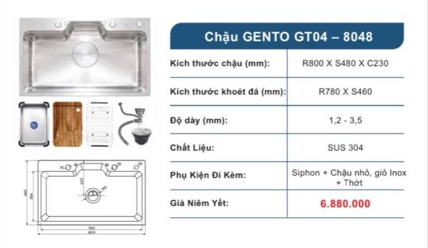 Chậu rửa bát Gento GT04-8048 Inox 304