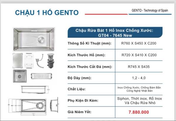 Chậu rửa chống xước Gento GT04-7645 new