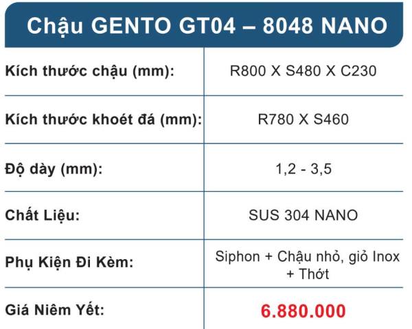 Chậu rửa bát Gento GT04-8048 Nano