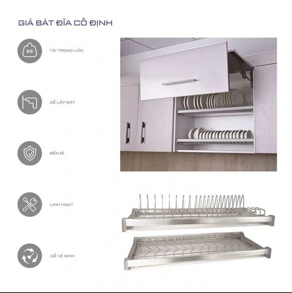 Giá bát cố định cao cấp 2 tầng bluware B290- BN290SUS304 ( KT 900mm)