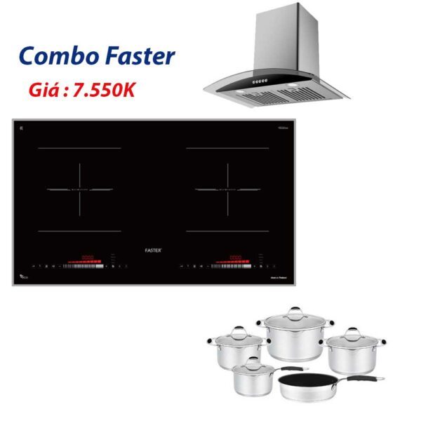Combo bếp từ Faster và  hút mùi Faster m bộ nồi 5 món Faster