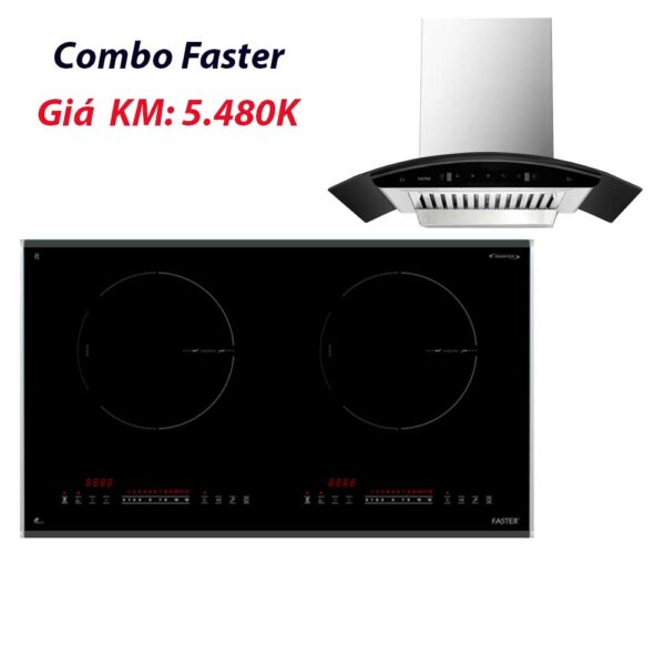 Bộ Combo bếp từ Faster, Hút mùi kính cong Faster