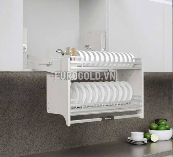 Giá bát đĩa nâng hạ Eurogold inox 304 khung màu trắng EVI980LW ( mới)