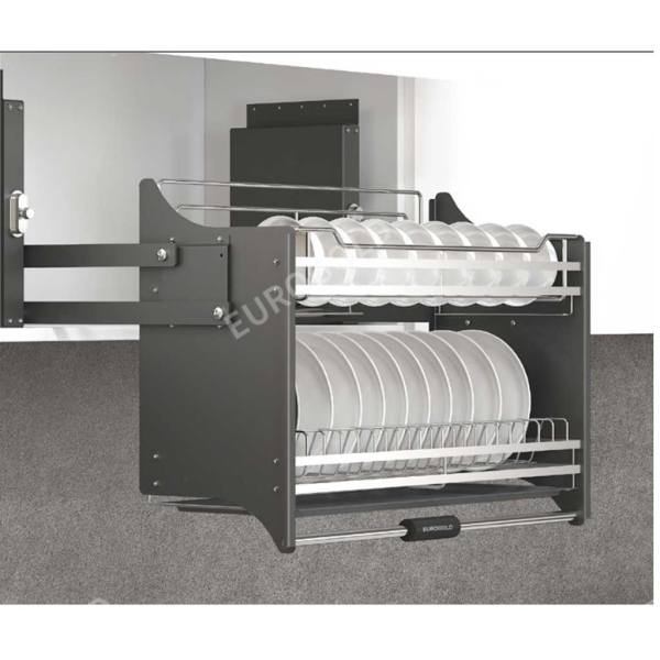 Giá bát đĩa nâng hạ Eurogold inox 304 nan dẹt khung màu ghi EUT9180VX ( mã mới)