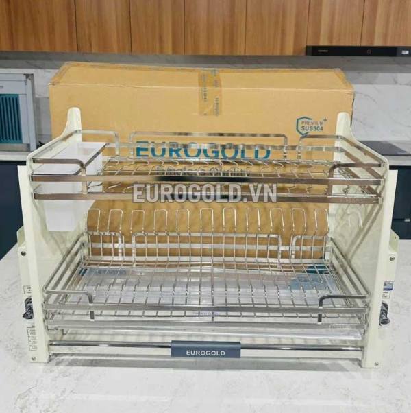 Giá bát đĩa nâng hạ Eurogold inox 304 khung màu trắng EVI980LW ( mới)