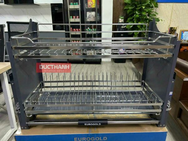 Giá bát đĩa nâng hạ Eurogold inox 304 nan dẹt khung màu ghi EUT9180VX ( mã mới)
