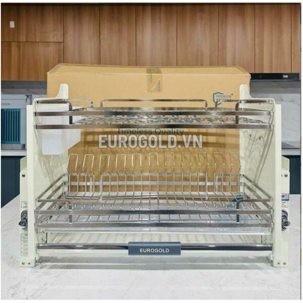 Giá bát đĩa nâng hạ Eurogold inox 304 khung màu trắng EVI980LW ( mới)