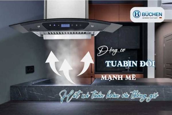 Máy hút mùi kính cong Buchen BU85HS Clean tự động làm sạch mô tơ