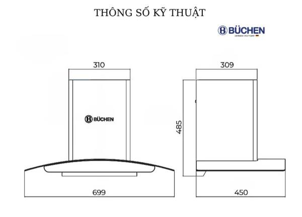 Máy hút mùi Buchen BU85HS Clean tự động làm sạch mô tơ
