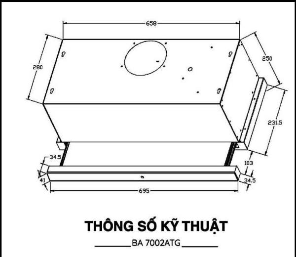 Máy hút mùi âm tủ BlanC BA 7002ATG công suất 1.800m3