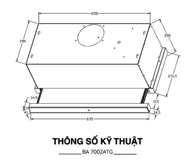 Máy hút mùi âm tủ BlanC BA 7002ATG công suất 1.800m3