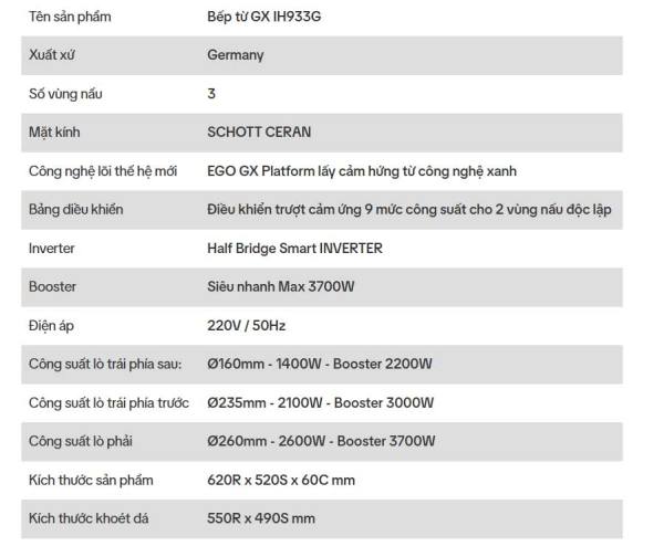 Bếp từ Grandx IH933G Germany