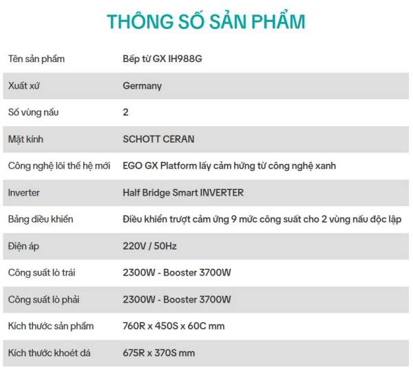 Bếp từ Grandx IH988G Germany